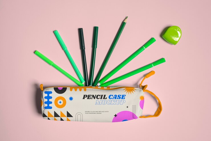 PSD estojo de lápis colorido para material escolar