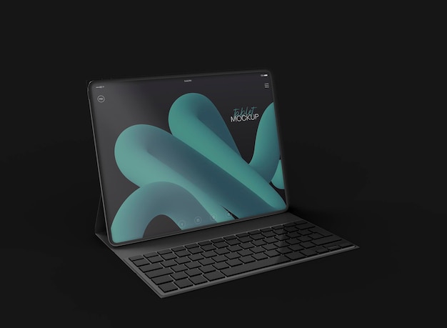 Estojo de teclado 3d com maquete de tablet