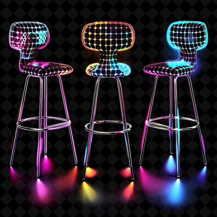 PSD estolones de bar de estilo retro de 8 bits con asientos de vinilo y colección única de diseño y2k de chro png
