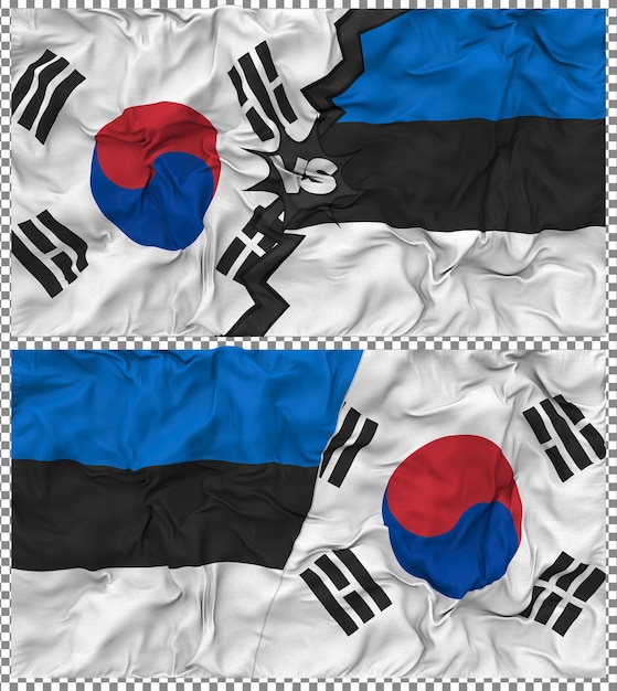 Estonia contra Corea del Sur Media bandera combinada con textura en 3D