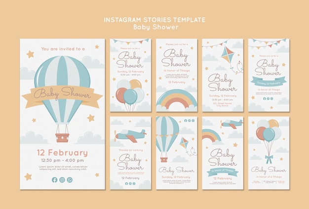 Estórias de Instagram de banho de bebé de design plano.