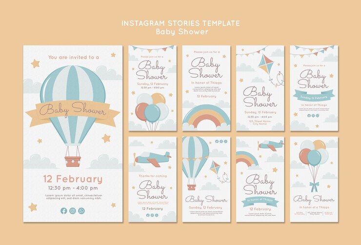 PSD estórias de instagram de banho de bebé de design plano.