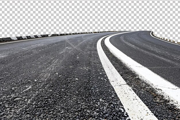 Estrada curva com marcações brancas em fundo transparente