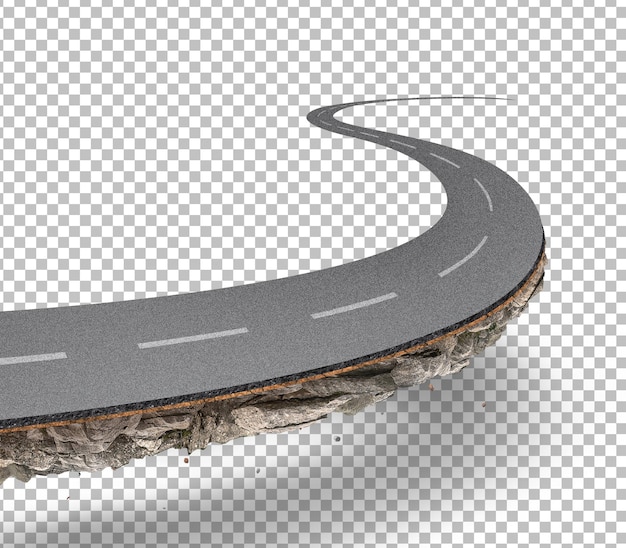 Estrada vazia com linhas 3d ilustração curva estrada viagens e férias design publicitário isolado