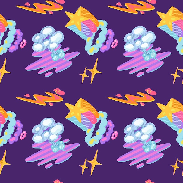 estrela com cauda de arco-íris fumaça flash pintura digital padrão sem costura