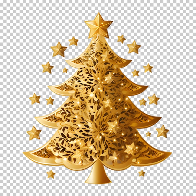 PSD estrela de ouro de natal com árvore isolada em fundo transparente.