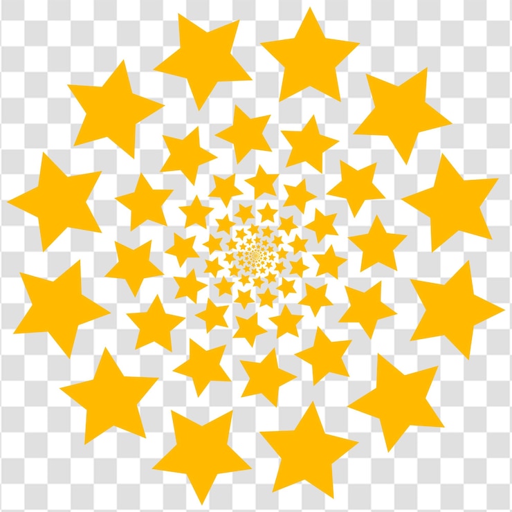 PSD estrelas amarelas em vários tamanhos para design decorativo em um fundo transparente