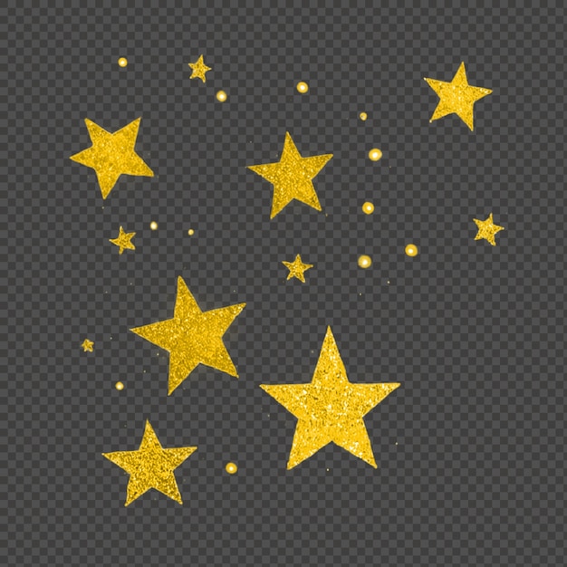 Estrelas douradas brilhantes, faíscas isoladas, fundo transparente PNG