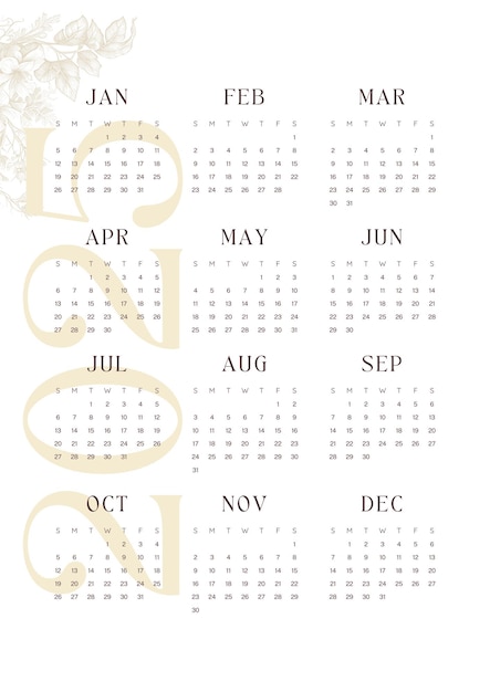 Estrelas Minimalistas Brancas Doodle Calendário de Ano 2025 Planejador Imprimível Sundaystart