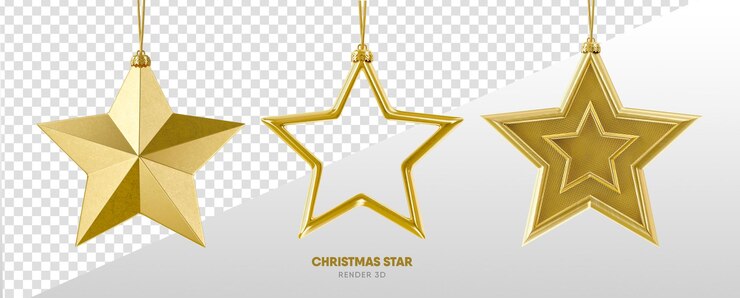 PSD estrelas para enfeite de natal em renderização 3d realista