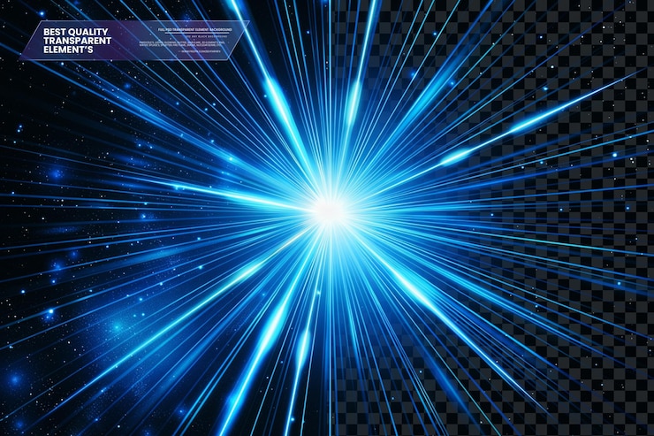 PSD una estrella azul brillante con rayos que irradian desde su centro sobre un fondo transparente