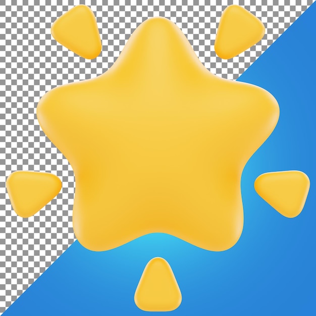 Estrella de dibujos animados en 3D con rayos de sol