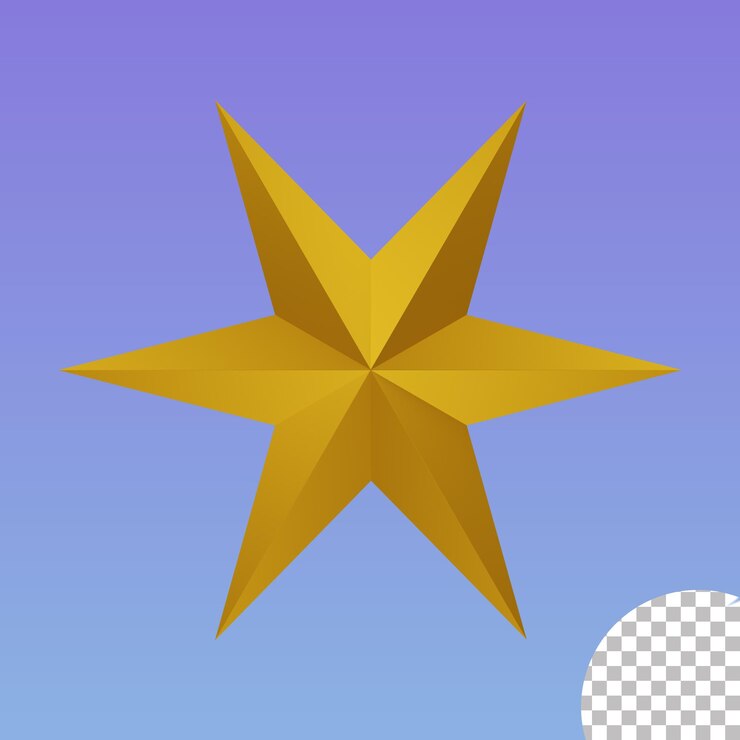 Una estrella dorada 3d con un fondo azul.