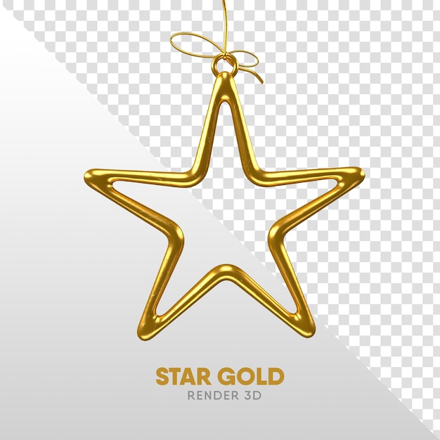PSD estrella dorada para adorno de árbol de navidad realista