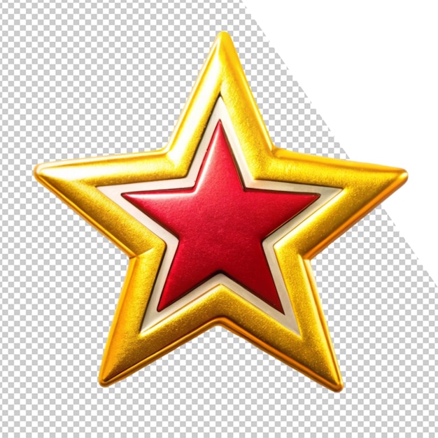 una estrella dorada con una estrella roja en ella