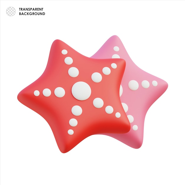 Estrella de mar de dibujos animados rojos y rosados en 3D con puntos blancos