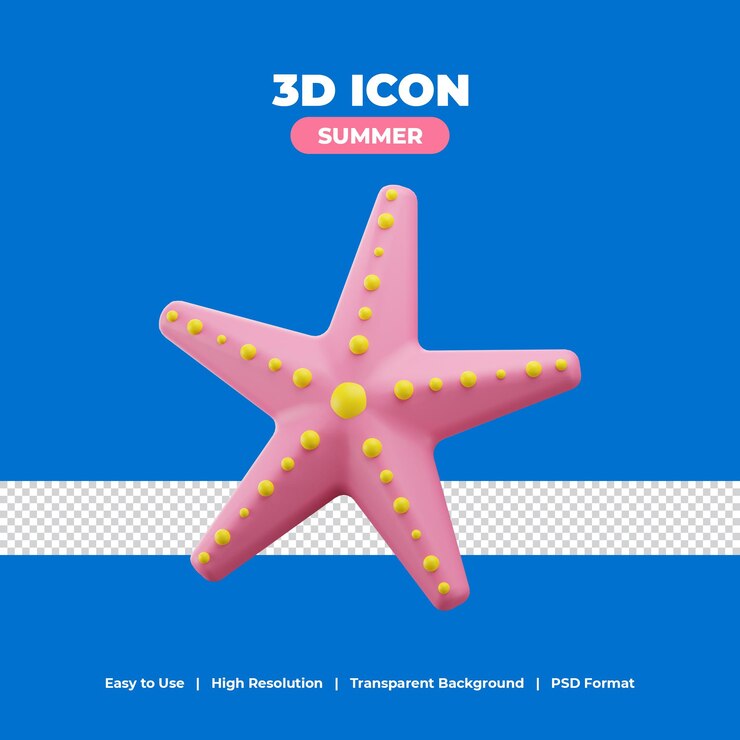 PSD estrella de mar con ilustración de icono de renderizado 3d
