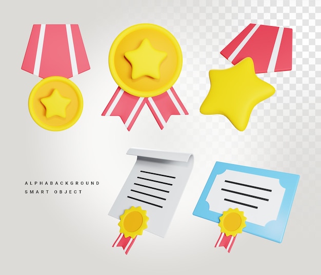 Estrella medallas y certificados 3d icono ilustración