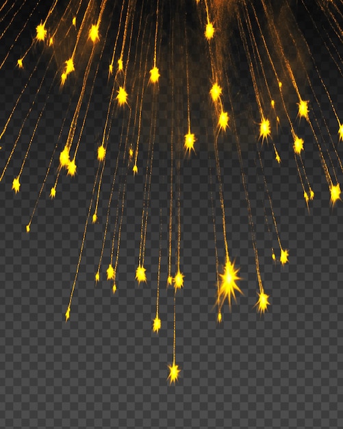 Estrellas doradas brillantes cayendo sobre un fondo transparente