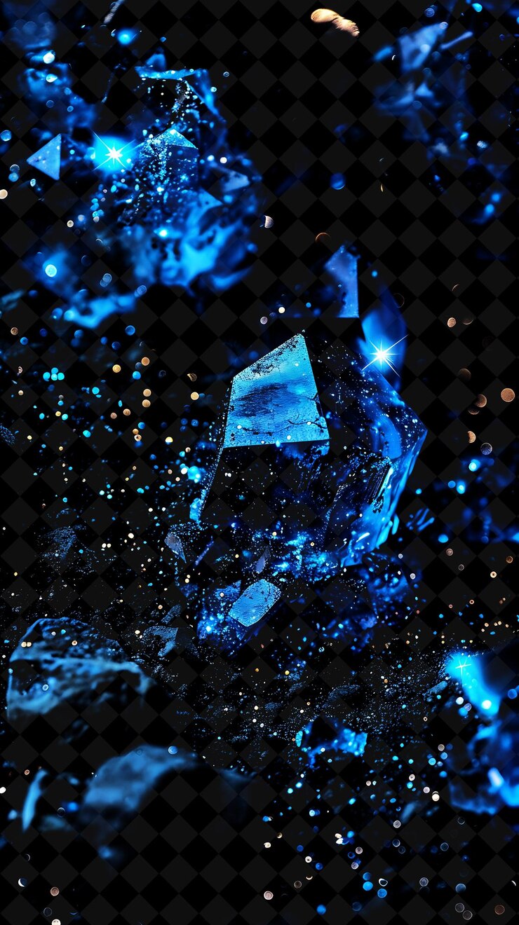 PSD estrellas de polvo de benitoite con patrones de estrellas de polvo brillantes azules un color de neón mágico en un fondo oscuro