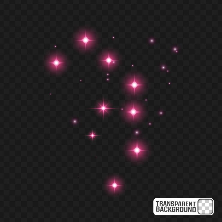 Las estrellas rosadas brillantes Efectos de chispas en un fondo transparente PSD editable