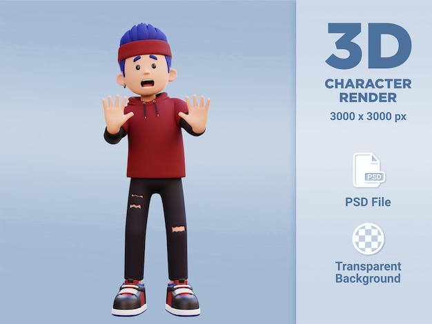 Estrés de personaje masculino 3d y pose rechazada