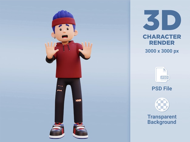 PSD estrés de personaje masculino 3d y pose rechazada