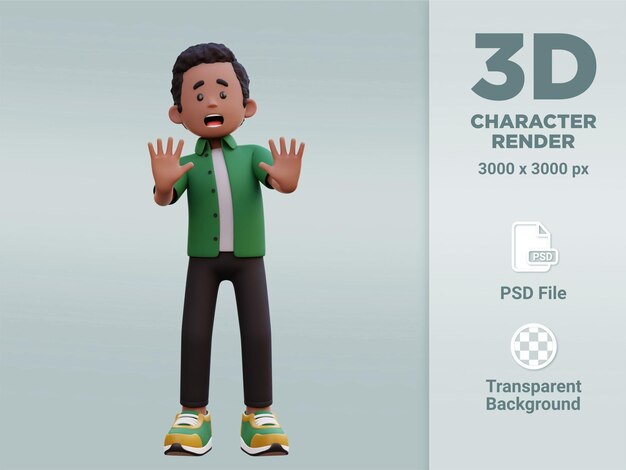 PSD estresse de personagem masculino 3d e pose recusada