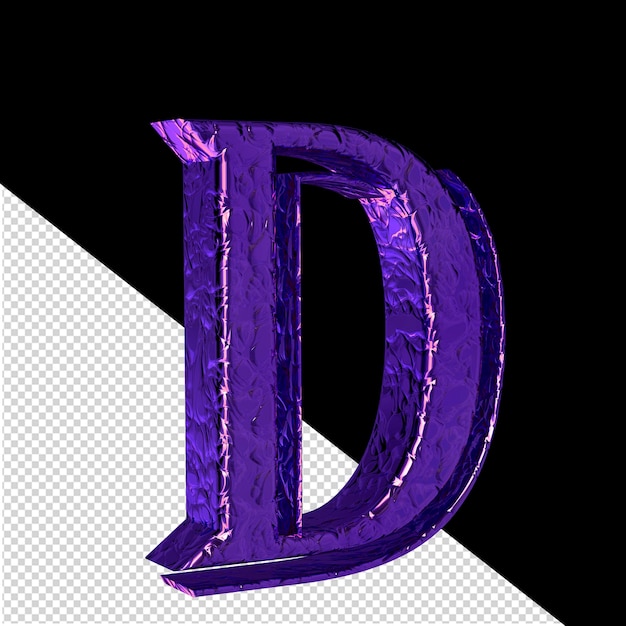 PSD estriado púrpura símbolo 3d vista lateral izquierda letra d