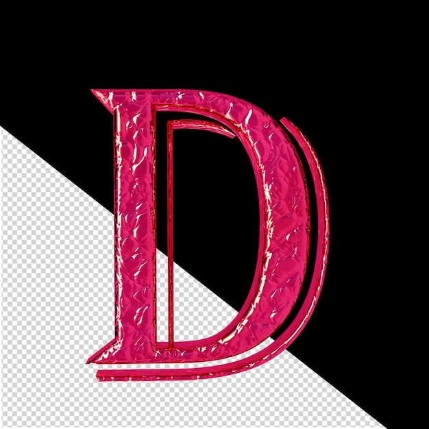 PSD estriado rosa símbolo 3d vista frontal letra d