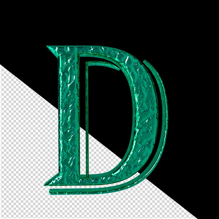PSD estriado turquesa símbolo 3d vista frontal letra d