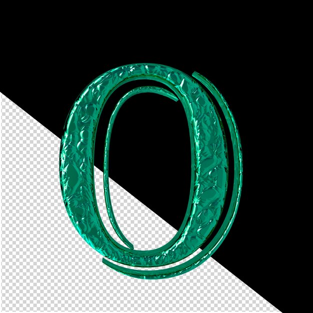 Estriado turquesa símbolo 3d vista frontal letra o