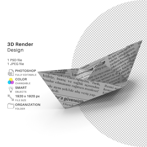 PSD estructura de barco de papel modelado 3d archivo psd barco de papel realista