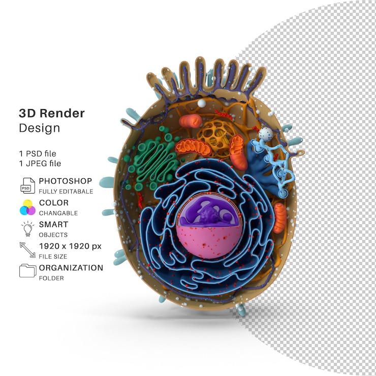 PSD estructura de células animales modelado 3d archivo psd célula animal realista