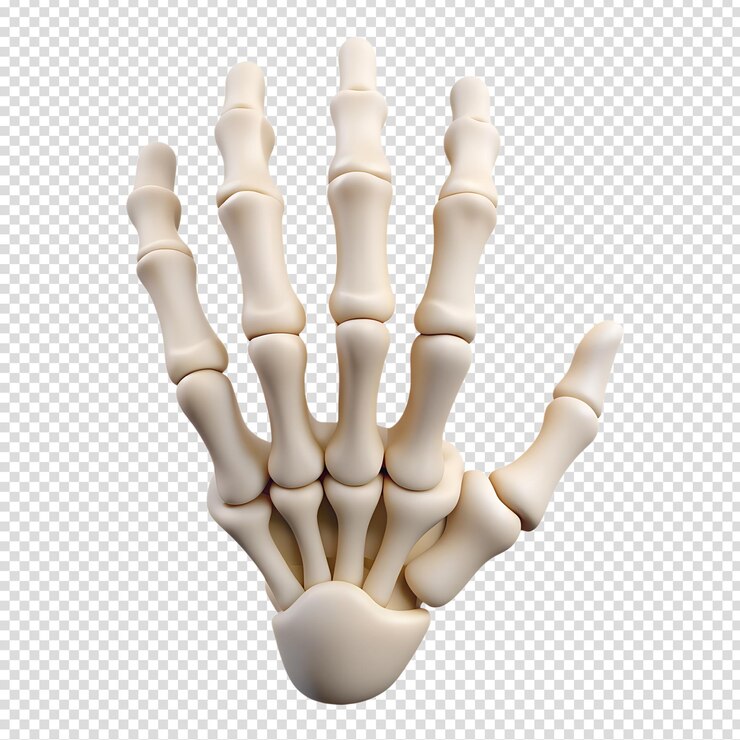 PSD estructura de huesos de la mano humana icono 3d en el fondo transparente