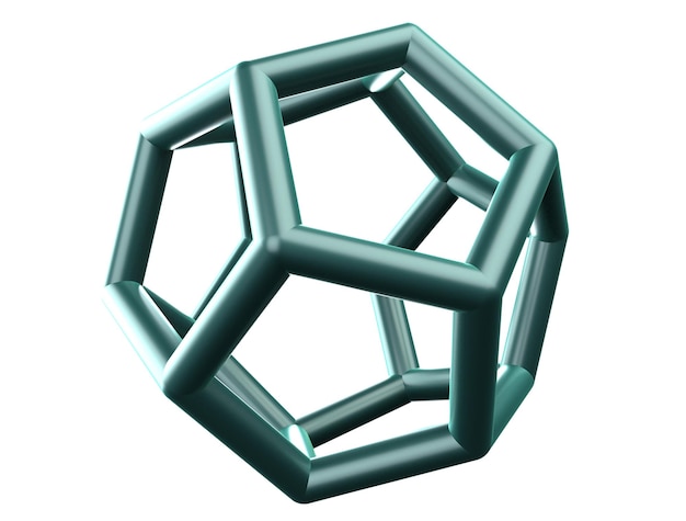Estructura metálica de malla poligonal forma de dodecaedro 3d azul abstracto