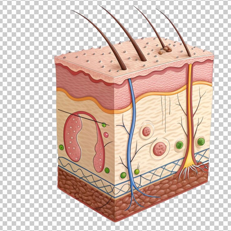 PSD la estructura de la piel humana el pelo los poros sudorosos la dermis la hipodermis la epidermis la arteria muscular