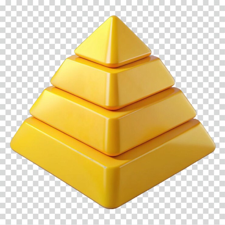 PSD estructura piramidal en capas modelo 3d de una pirámide amarilla de varios niveles