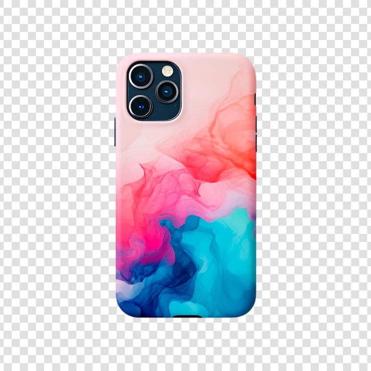 PSD estuche para iphone con diseño abstracto de acuarela rosa azul