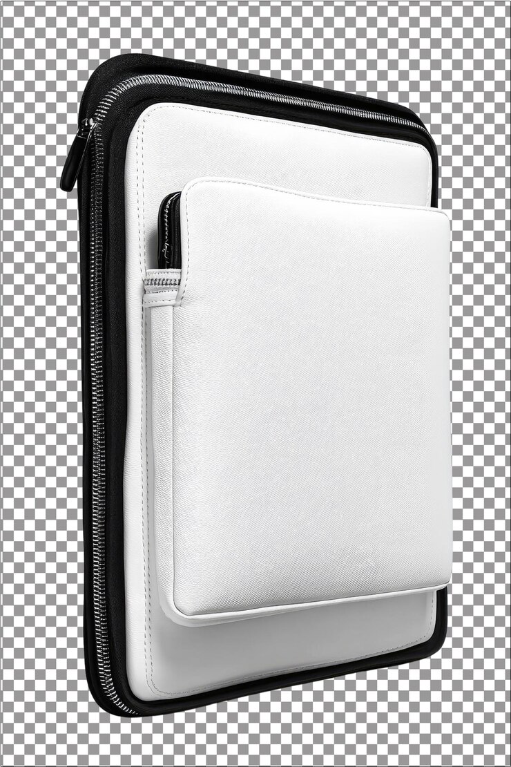 Estuche protector para la manga de la computadora portátil para salvaguardar su computadora portable hiperrealista aislado blanco plano Tra