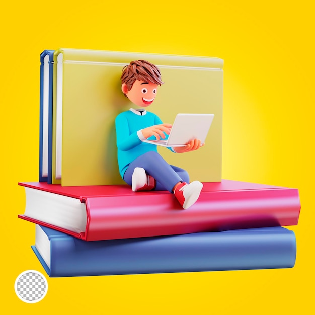 estudante de renderização 3D com laptop sentado conceito de educação on-line conceito de estudo remoto