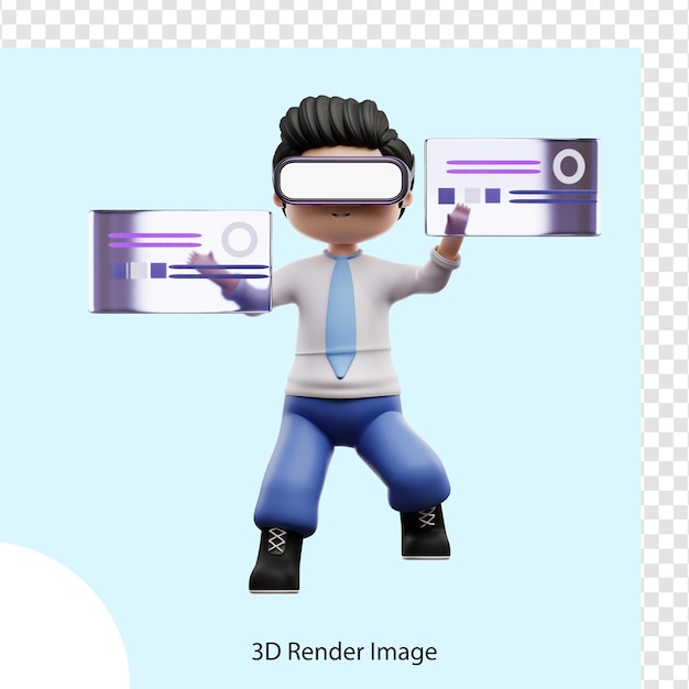 PSD estudante do sexo masculino usando renderização 3d de realidade virtual