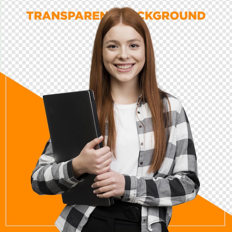 PSD estudante feliz segurando pastas com fundo transparente