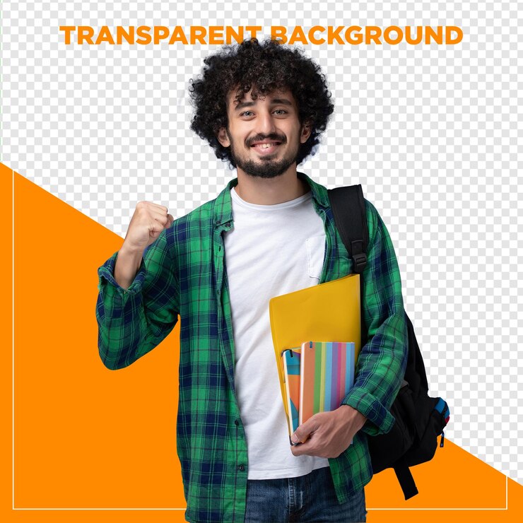 PSD estudante masculino comemorando com fundo transparente