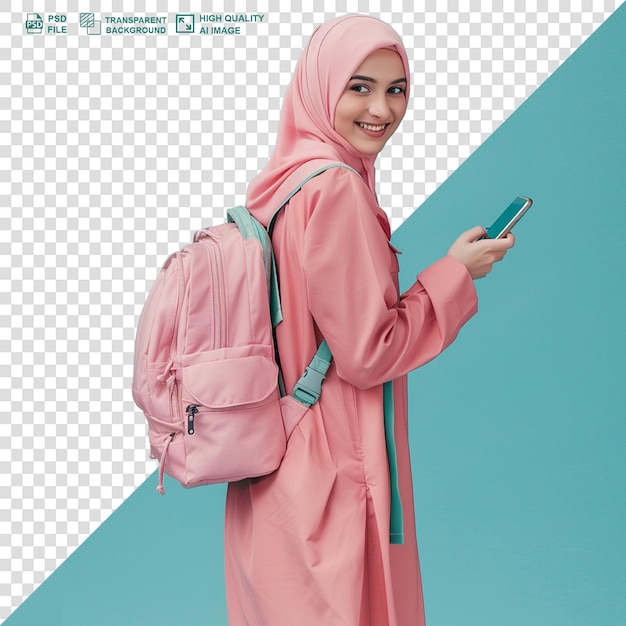 PSD estudante muçulmana de hijab com fundo transparente