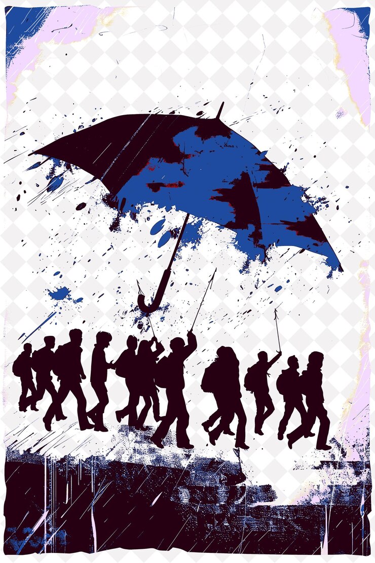 PSD estudantes guarda-chuva transformando-se em uma espada e causando uma luta s ilustração plana design de fundo