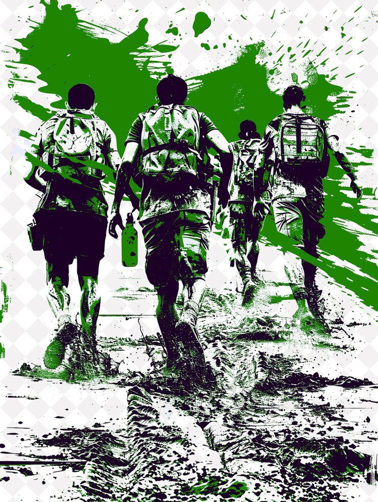 PSD estudantes participando de um curso de obstáculos de estilo militar c ilustração plana design de fundo
