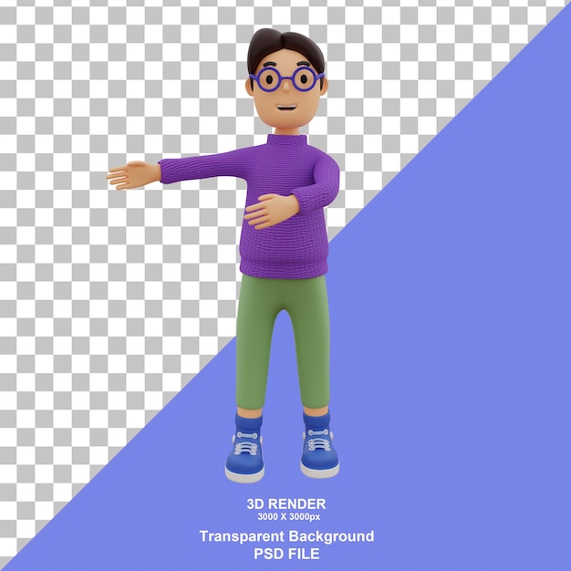 PSD el estudiante de 3d character está haciendo una presentación