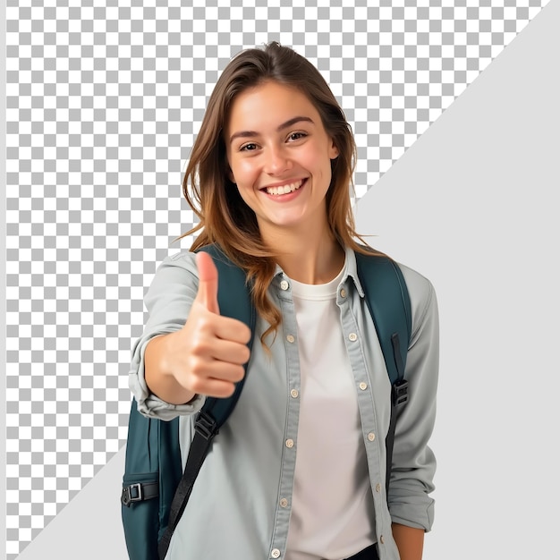 estudiante adolescente dando pulgares en el fondo transparente