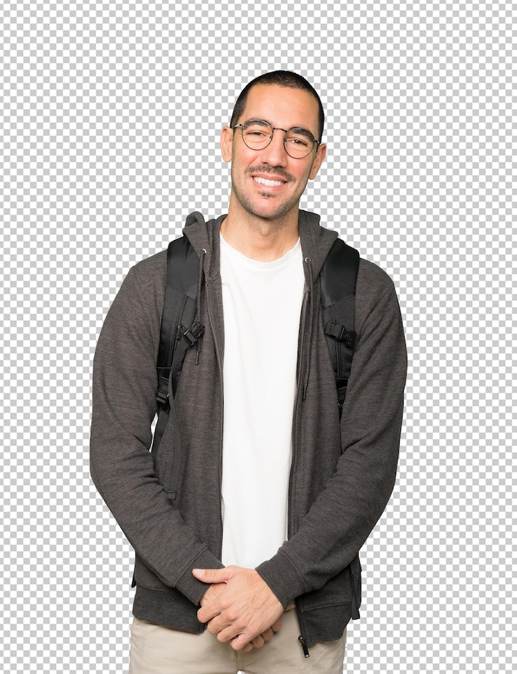 PSD estudiante feliz posando contra el fondo